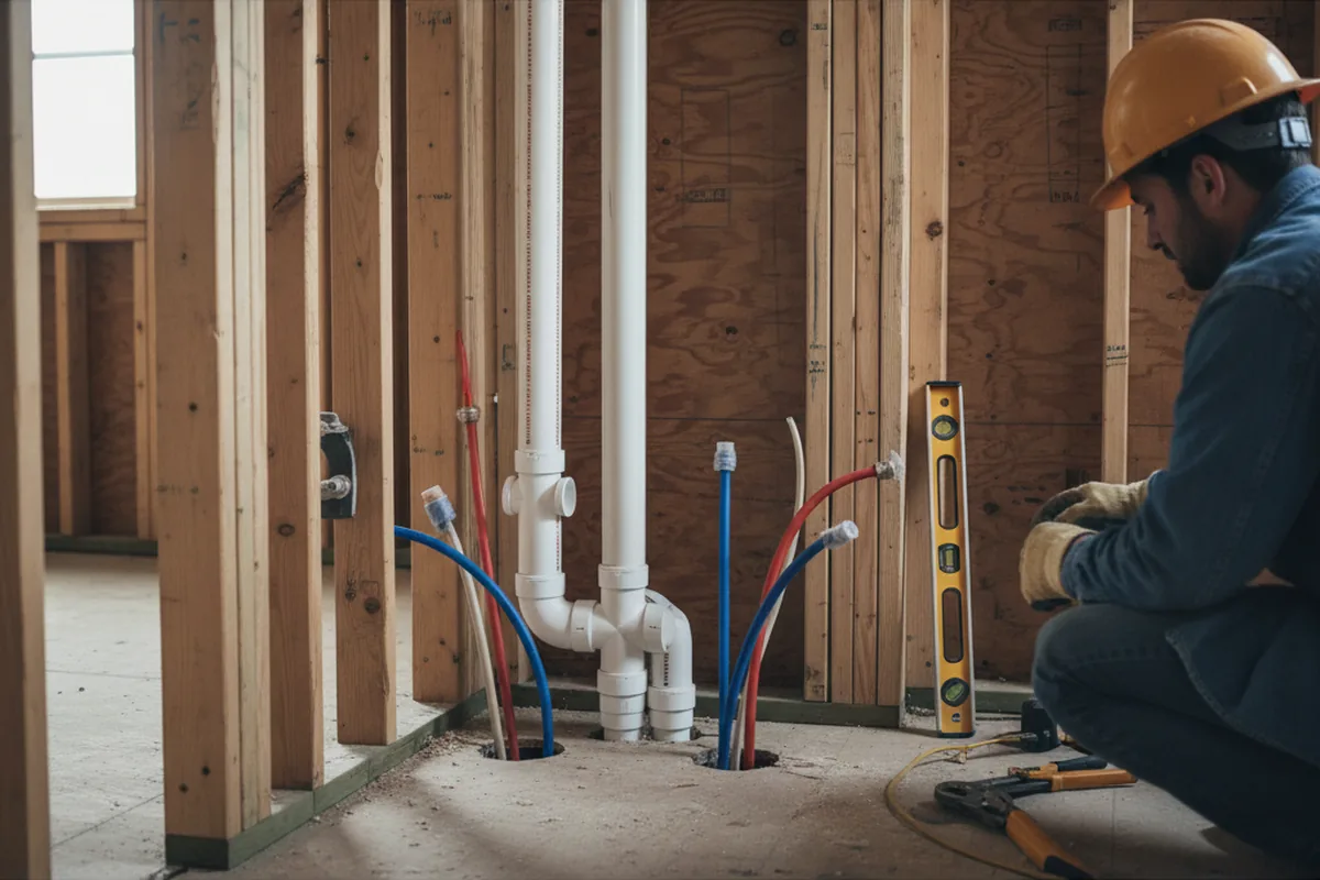 Drain and supply rough-in during Sump Pump Repair in Appleton